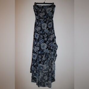 Aqua | Floral Long Maxi Ruffle Dress Blue Strapless Size XS